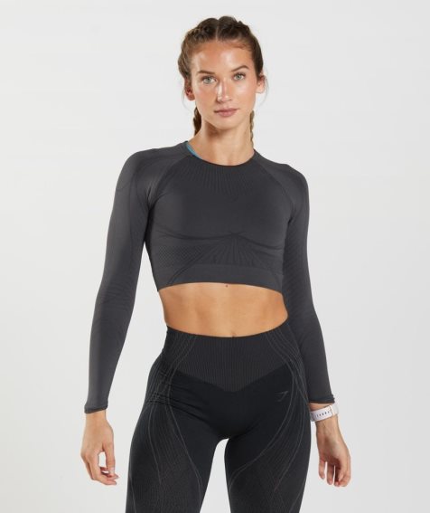 Women's Gymshark Apex Seamless Cropped Tops Black | CA 57N063